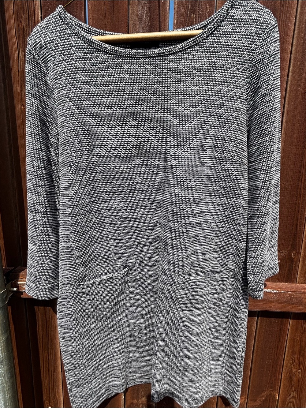 Adrienne Vittadini Grey Marled Knit Long Sleeve Shift Dress